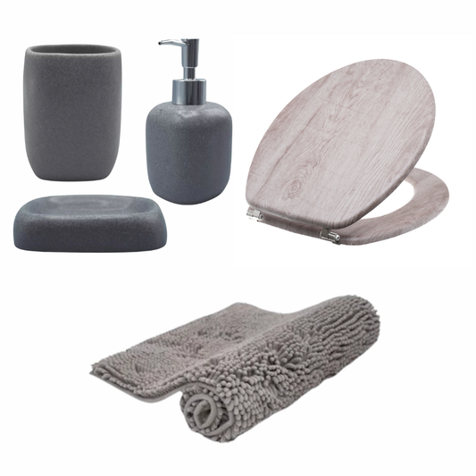Wooden Toilet Seat, bath mat & accessories Bundle